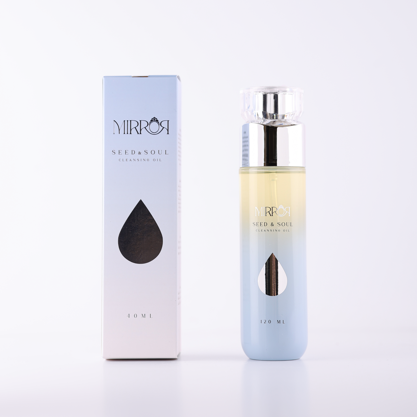  Mirror Skin Seed & Soul Cleansing Oil bottle with packaging box and natural nut ingredients.